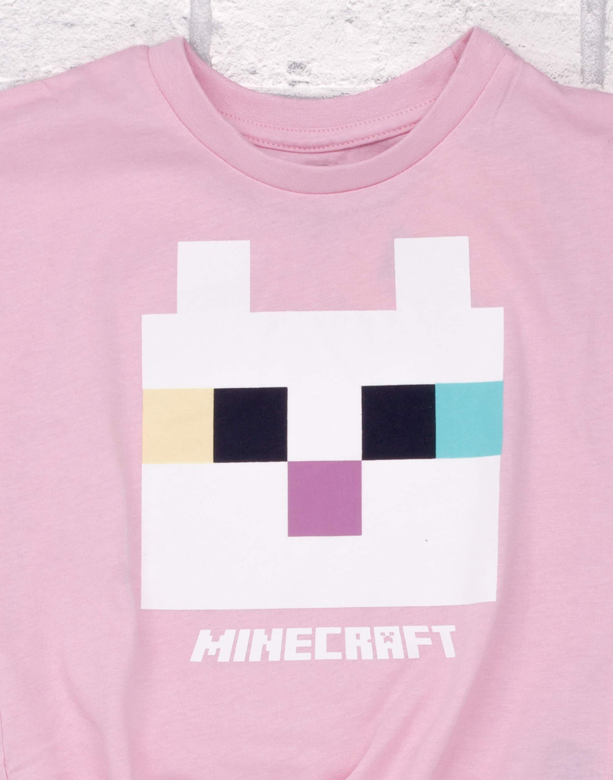 Minecraft Koszulka dla dziewczynek | Kids Kitty Front Character Tie Pink Gamer Tee | Odzież dziecięca Gry Produkty Prezenty