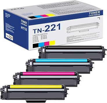 TN221 TN-221 Toner Cartridge Replacement for Brother TN221BK, TN221C, TN221M, TN221Y 4-Color Toner Cartridge Set with HL-3170CDW MFC-9340CDW MFC-9330CDW MFC-9130CW HL-3140CW, TN2214PK