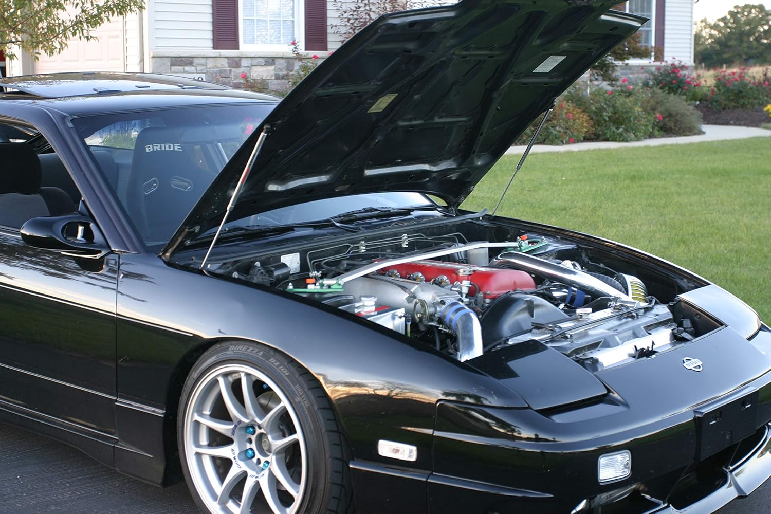 Redline Tuning 21-31011-02 Hood Quicklift Plus System Compatible with Nissan 240 SX 1989-1994 (All Black Components)