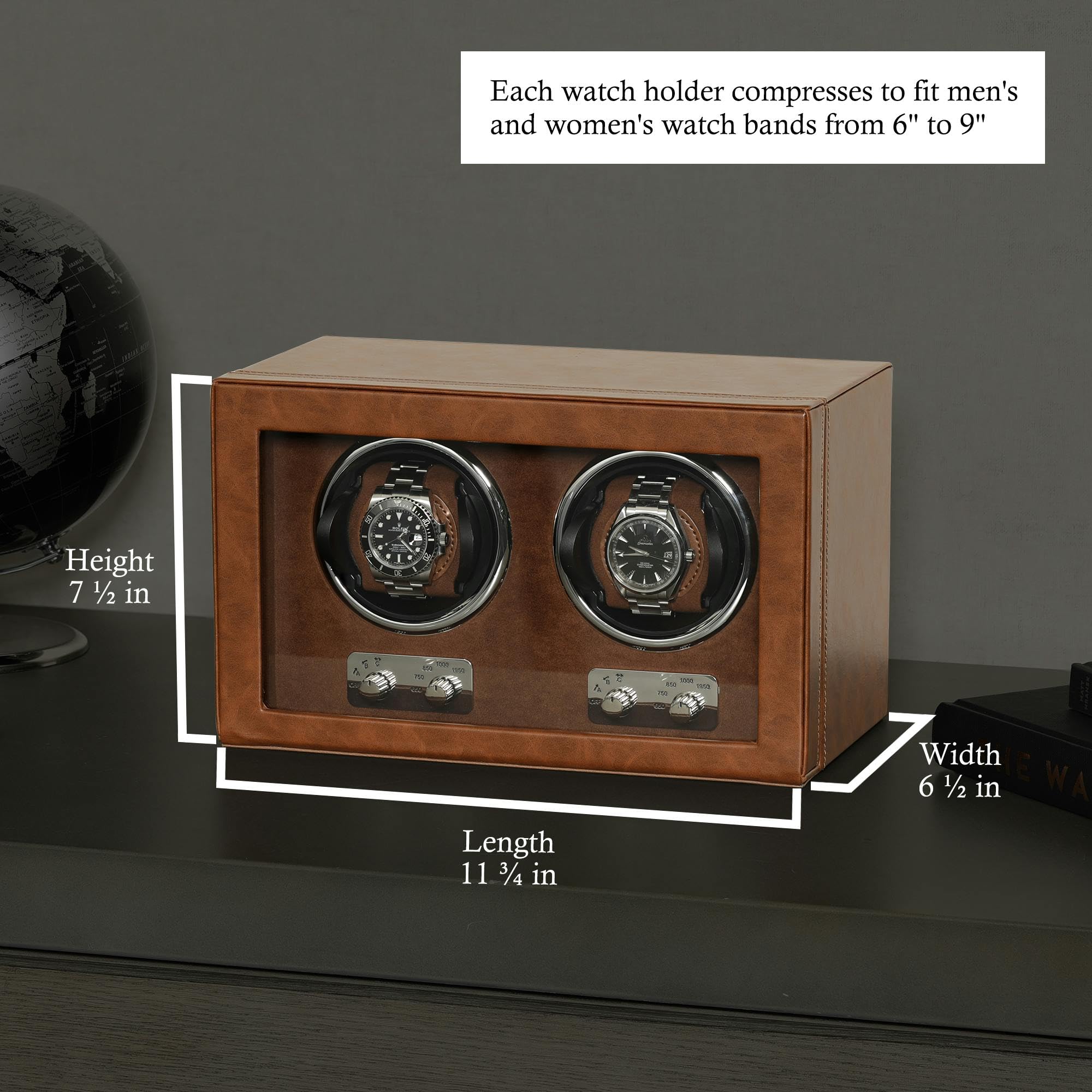 ROTHWELL Double Watch Winder pour Montres Automatiques avec Moteur Silencieux et Multiples Vitesses et Réglages de Rotation