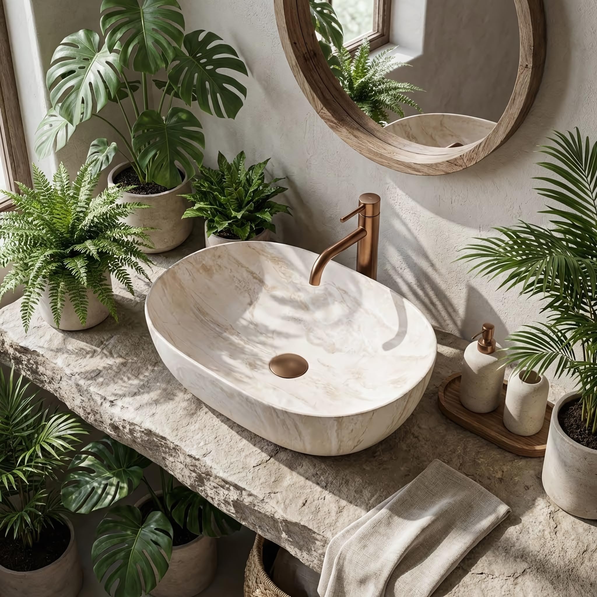 Lavabo Sobre Encimera Rea Amelia Kallisto 48 Beige 48X34,5X13,5Cm