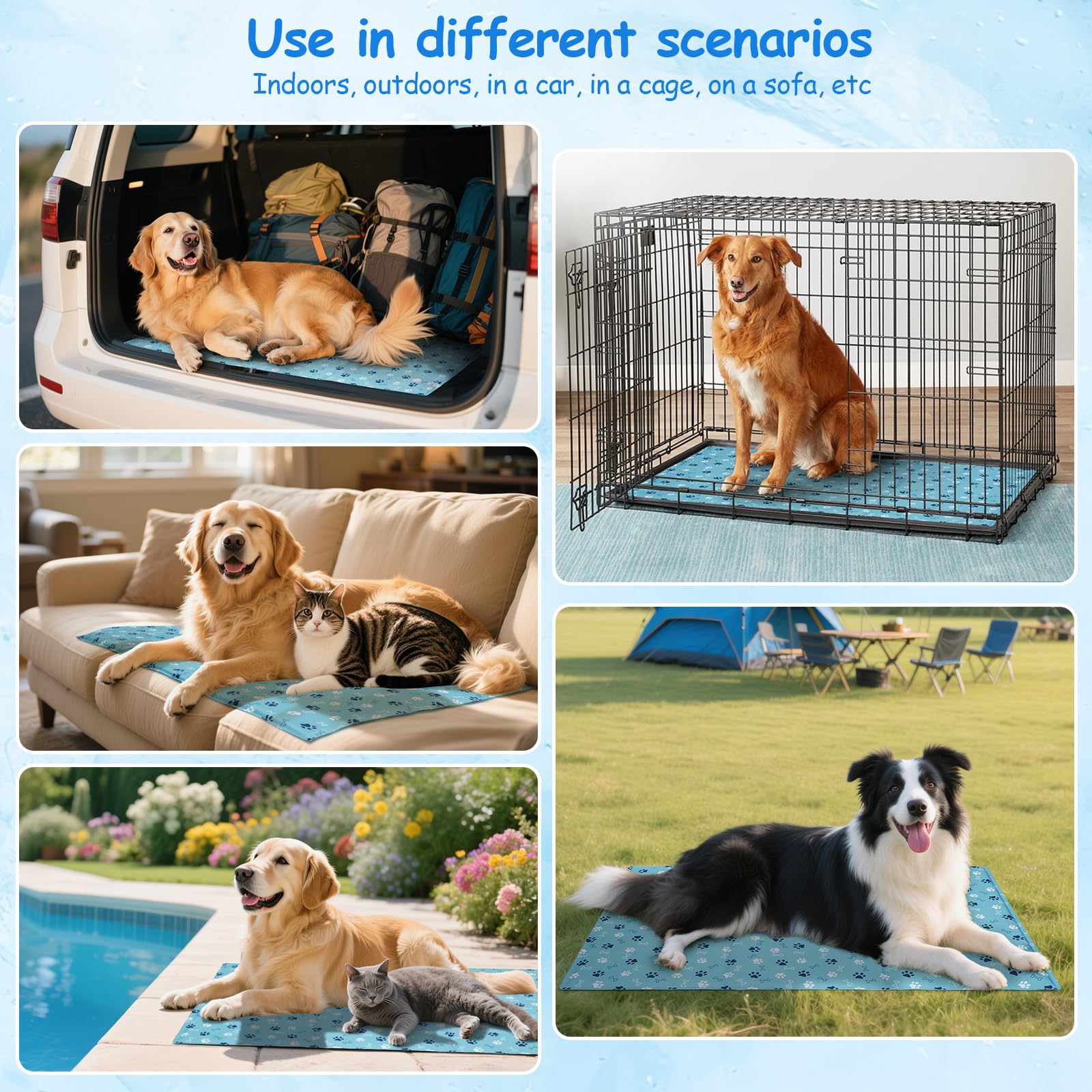 Ownpets Mata chłodząca dla psów, technologia żelowa wypełniona wodą, obraz kości i pazurów, XXL