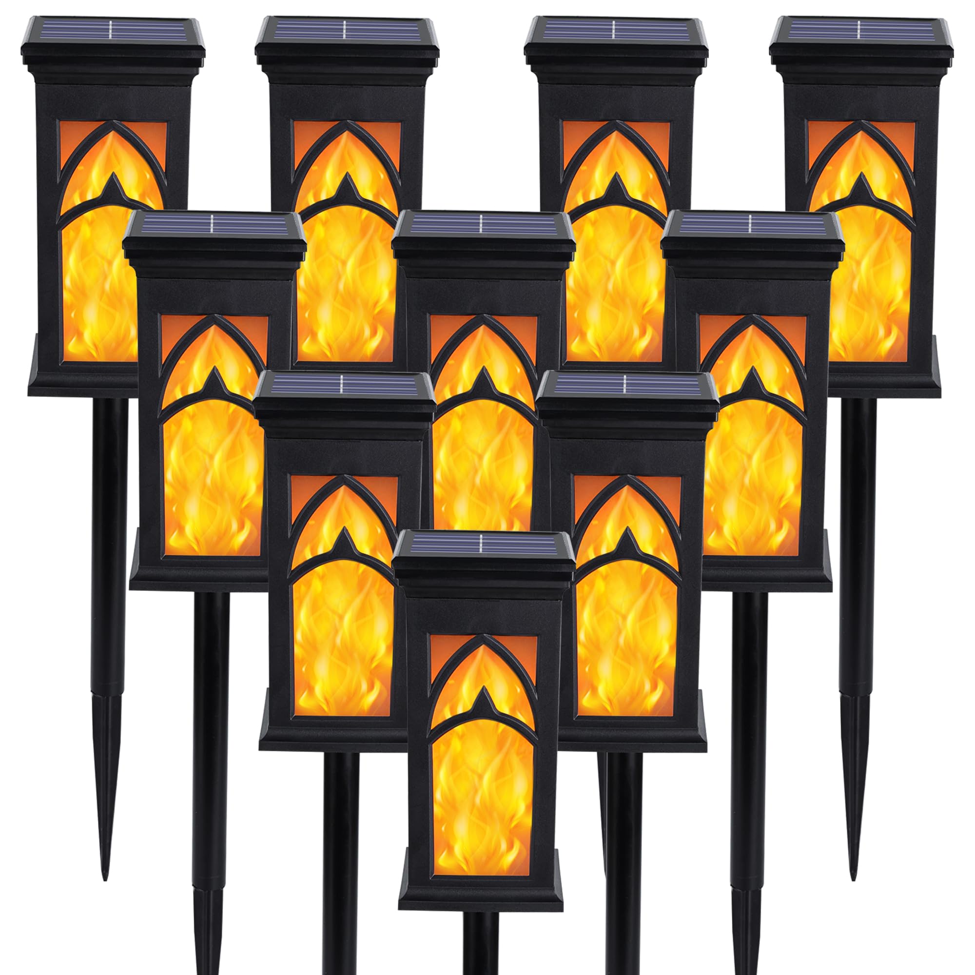 Solar Lights Outdoor, 10 Pack Solar Torch Light with Flickering Flame, Waterproof Garden Lights Outdoor Landscape Lighting, Flame Torches for Outside Patio Pathway Walkway Yard Lawn Decorations