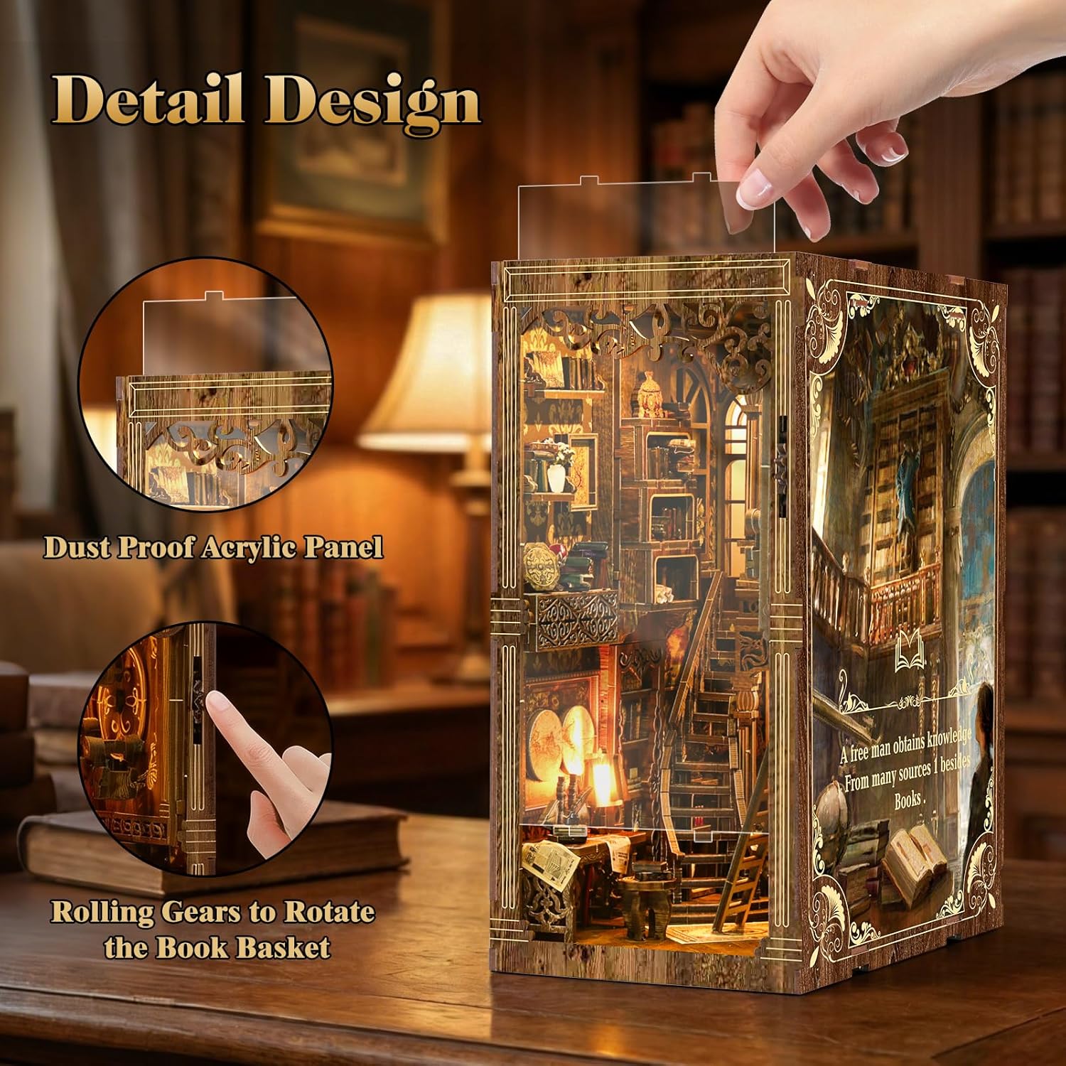 Book Nook Kit, DIY Miniature House Kit for Adults and Teens, Book Nook Tiny House Bookshelf Decor, 3D Wooden Puzzles Craft Kits with Sensor Led Light, Gift for Book Lovers, Family, Friends