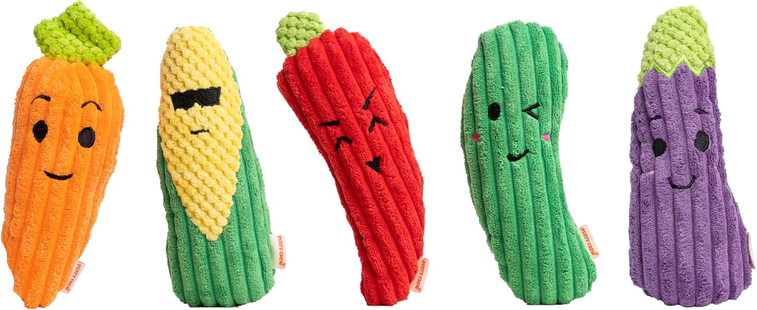 Squeaky Dog Plush Toy, Veggie Bite_Stick Collection, 8'', for Small and Medium Dogs (5 in 1)