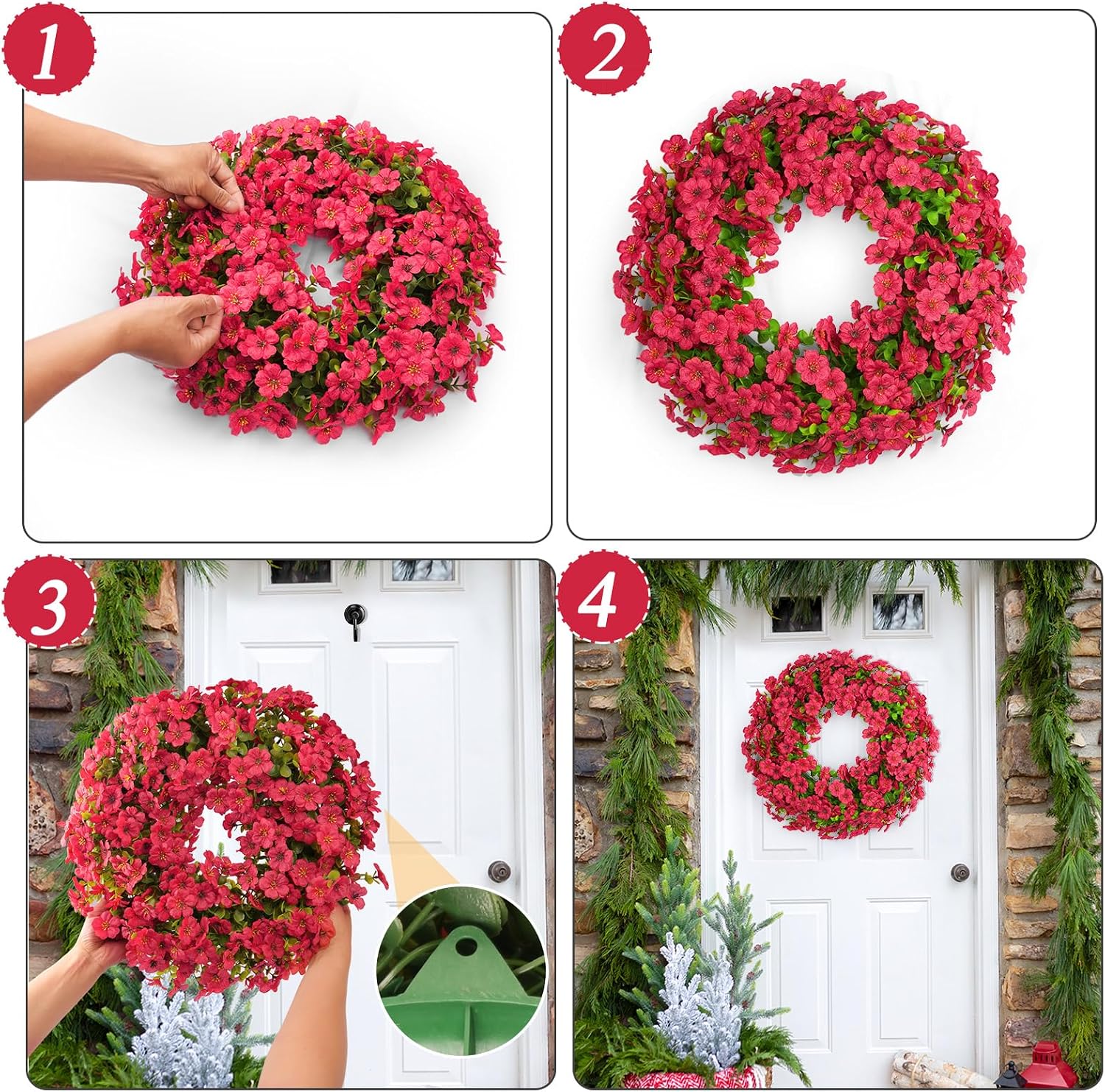20 Inch Spring Summer Floral Wreath, Violet Artificial Silk Flowers with Green Eucalyptus Leaves, Farmhouse Faux Greenery Wreath for Front Door Outdoor Wall Wedding Home Decor