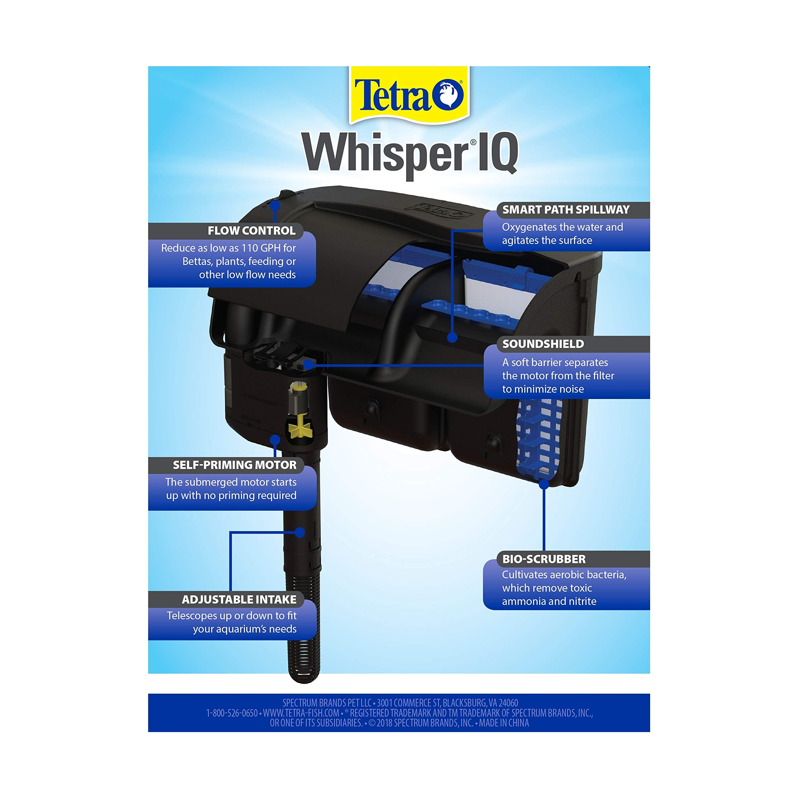 Tetra Whisper IQ Power Filter 60 Gallons, 300 GPH, with Stay Clean Technology