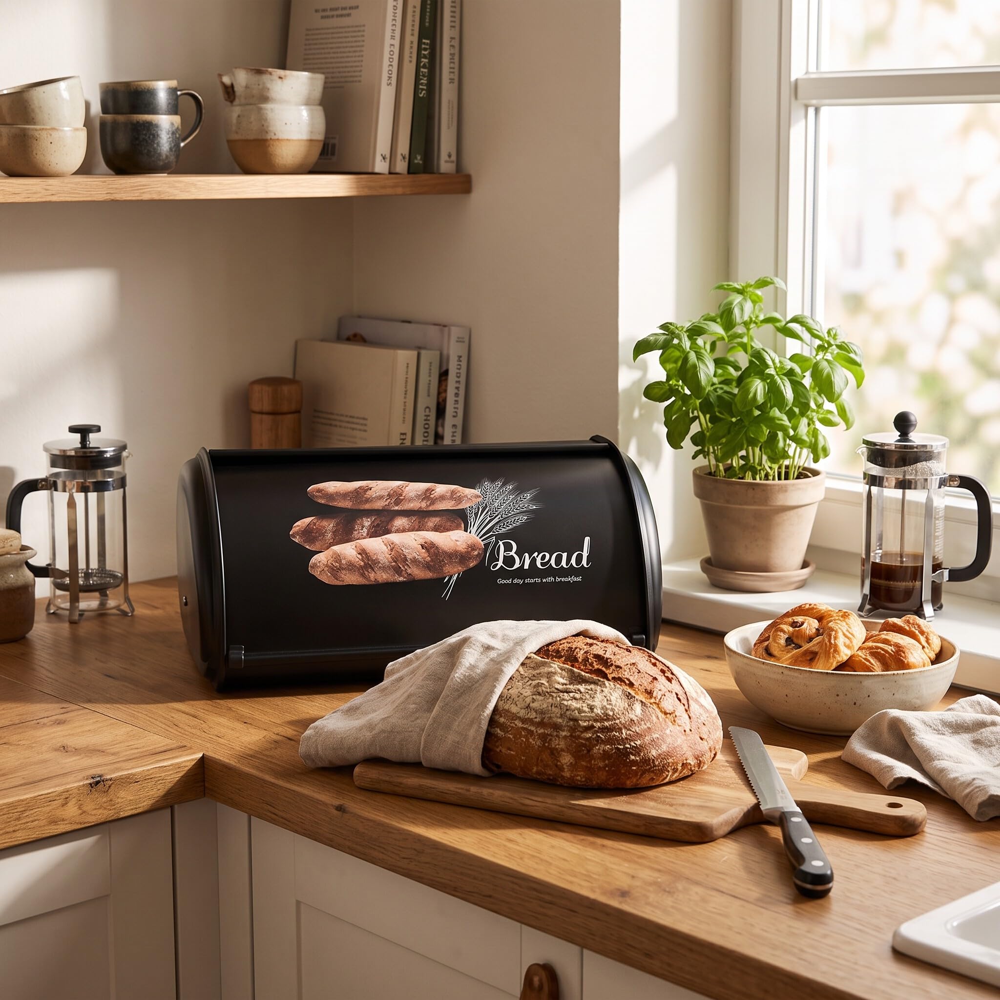 Cocoarm Portapane in Acciaio Inossidabile, Portapane di Grande Capacità, Contenitore per Pane, Panini, Biscotti, 34 x 23 x 14,5 cm (-3118200050012)