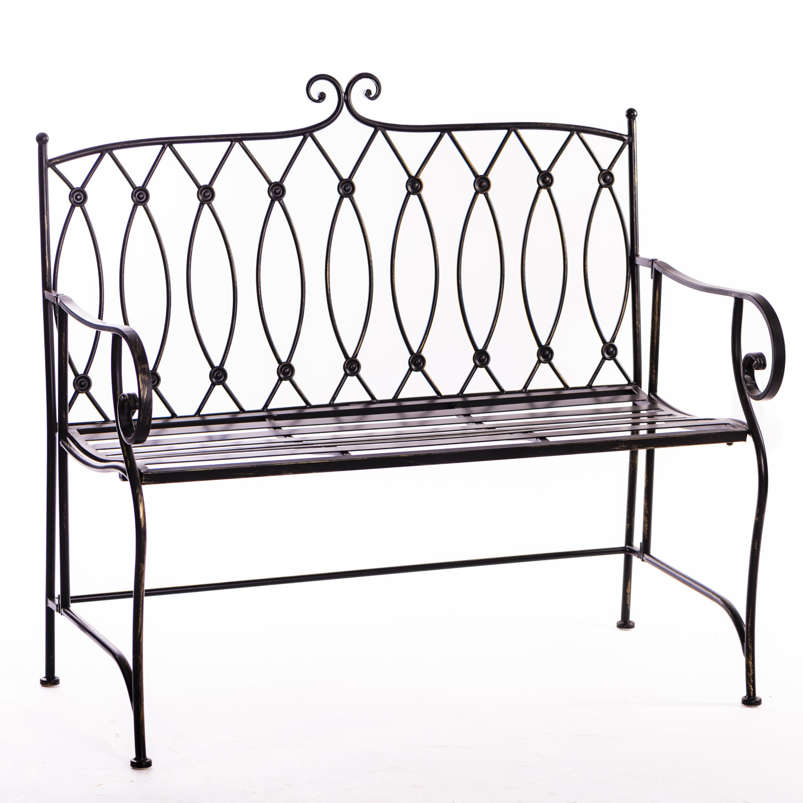 Garden Gear Wrought Iron Ebony Bench Outdoor Patio Garden Seating Victorian Design Weather-resistant Antique Black Pre-Assembled