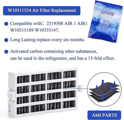 Miniatura 3 de AMI PARTS W10311524 AIR1 - Filtro de aire de flujo fresco y conservador de productos W10346771A de repuesto compatible con refrigerador (6 paquetes)