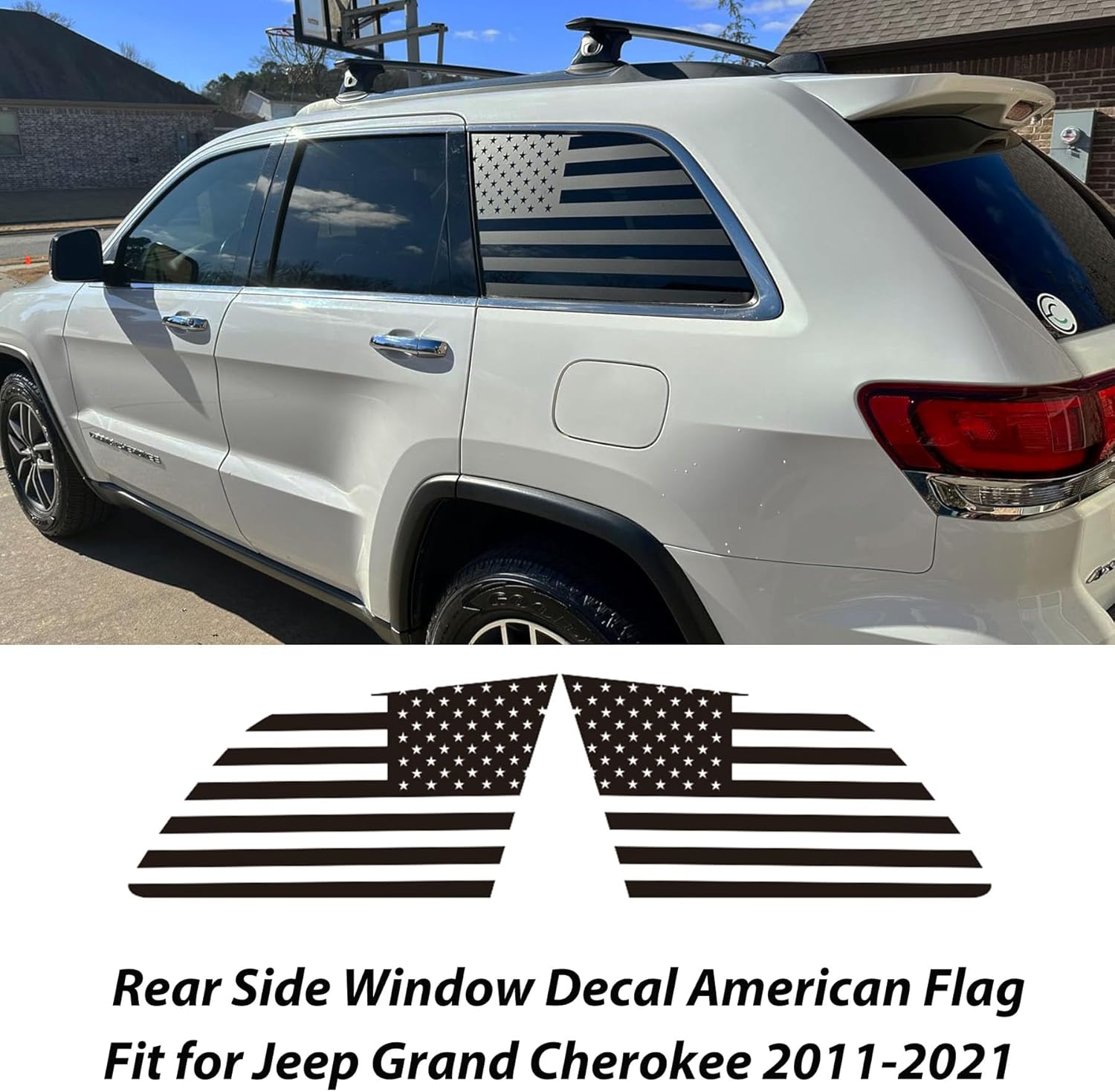 Zxiaochun Rear Side Window American Flag Decal Compatible with 2011-2015 2016 2017 2018 2019 2020 2021 Jeep Grand Cherokee Accessories, Precut Back Side Window USA Flag Vinyl Sticker(Matte Black)