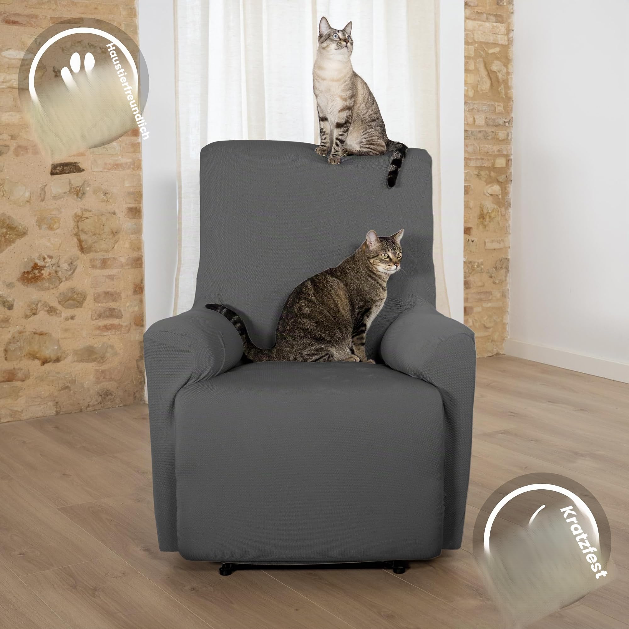 Textilhome Relaxsessel Bezug 1-Sitzer Jacquard Stretchhusse für Relaxsessel, Elastischer Relaxsesselbezug & Überzug, Sesselschoner Waschbar, Grey 70–100 cm