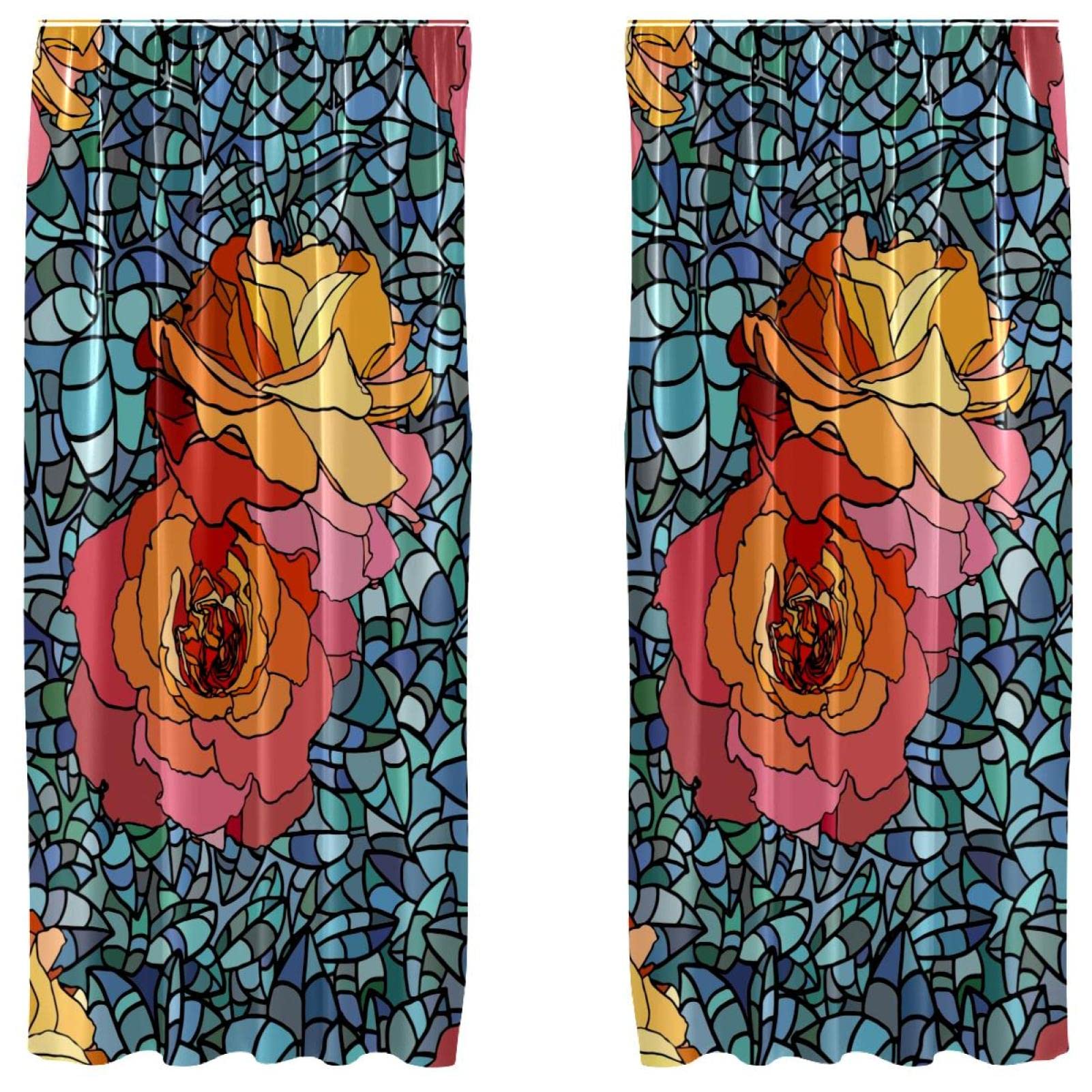 Rideaux légers à passe-tringle lot de 2 pièces jaune rose vert bleu 140x213 cm