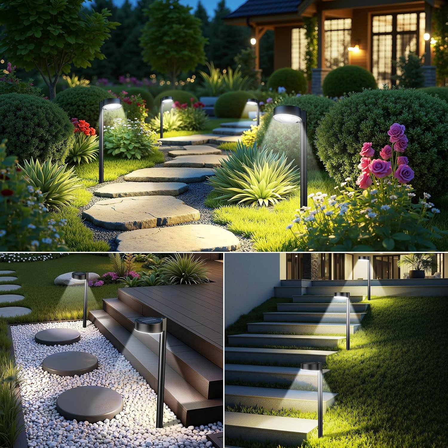 Ahaorigin 6 Pack Solar Pathway Lights Outdoor, 12 Brighter LED Solar Lights Outdoor Waterproof, Up to 12 Hrs Modern Path Light for Yard Garden Walkway Driveway Lawn, Cool White