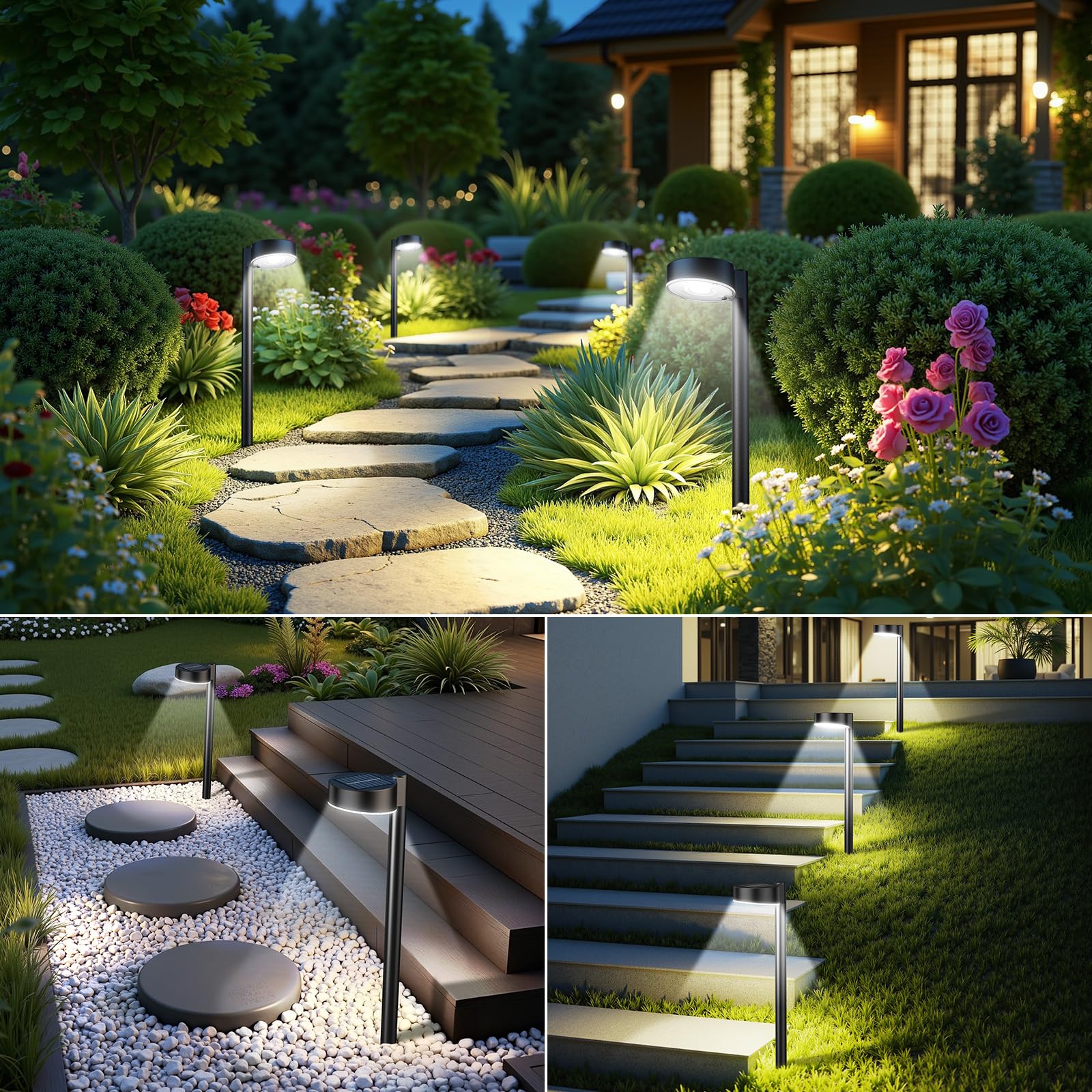 BUCASA Lampade solari per esterni, giardino, 8 pezzi, luce bianca fredda chiara | Lampada solare a LED da 6000 K, impermeabile IP65, per prato, terrazza, cortile, balcone, decorazione