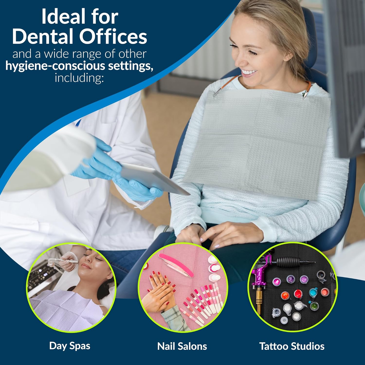 TIDI 917465 Choice Dental Bib, Gray, 3 Layers, 13” W x 18” L (Pack of 500) ― Disposable Dental Bibs ― Embossed ― 2-Ply Tissue ― Poly Back to Help Prevent Leak-Through ― Nail Towels ― Tattoo Bibs