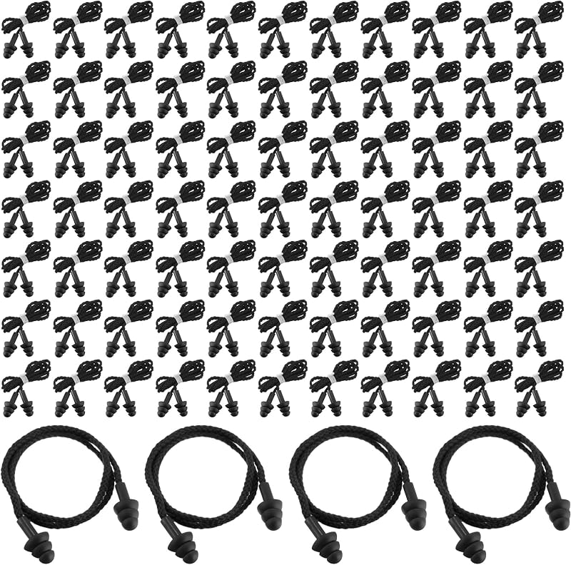 200 Pairs Corded Silicone Ear Plugs, 29db Noise Reduction, Reusable Earplugs String, Wrapped Hearing Protection for Sleep, Swimming, Music, Shooting, Hunting, Firearm, Construction Work, Sports