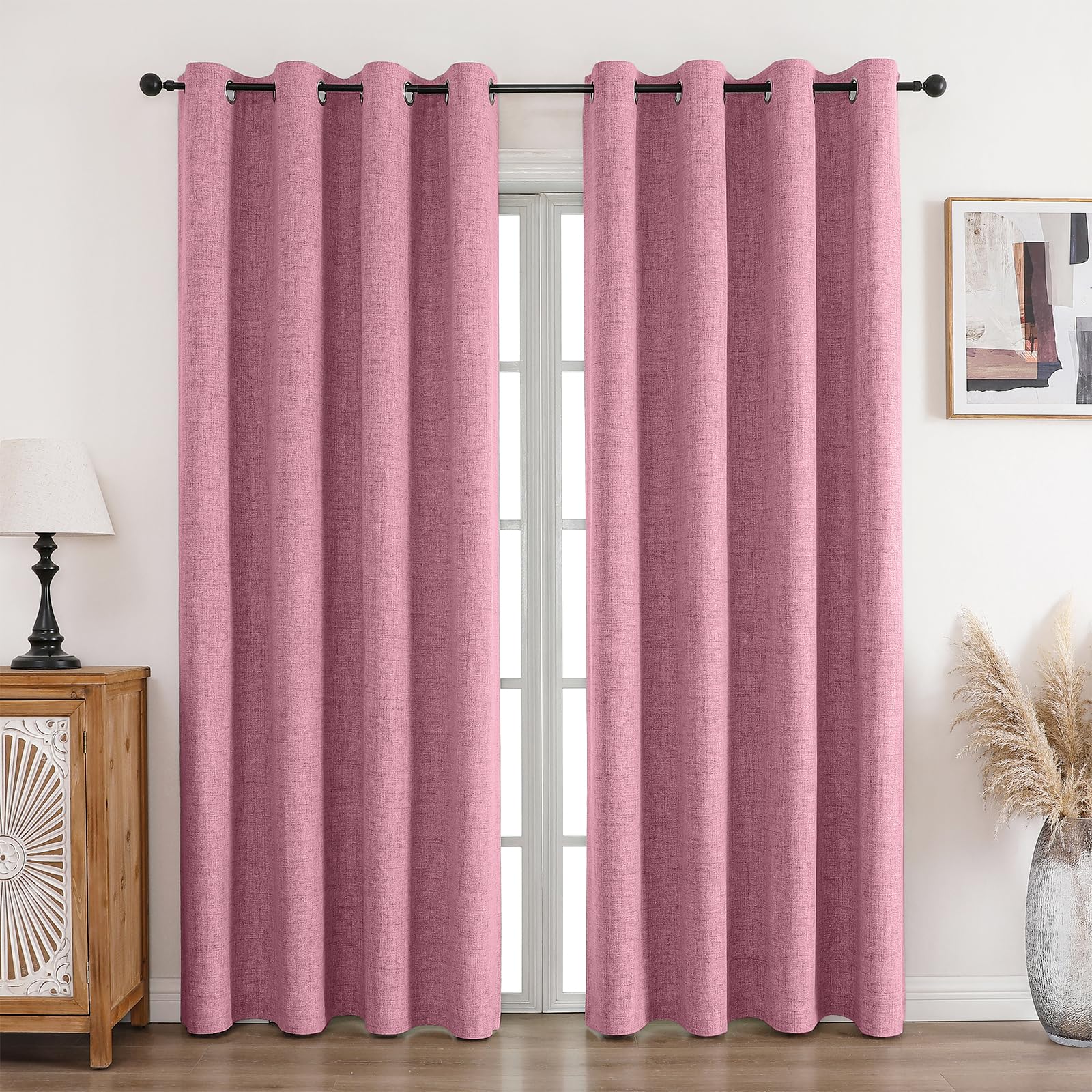 CUCRAF 100% Blackout Curtains Pink 84 Inch Drop 2 Panels Soft Texture Energy Saving Sun Blocking Thermal Eyelet Curtains for Bedroom Living Room 66 X 84 Inch