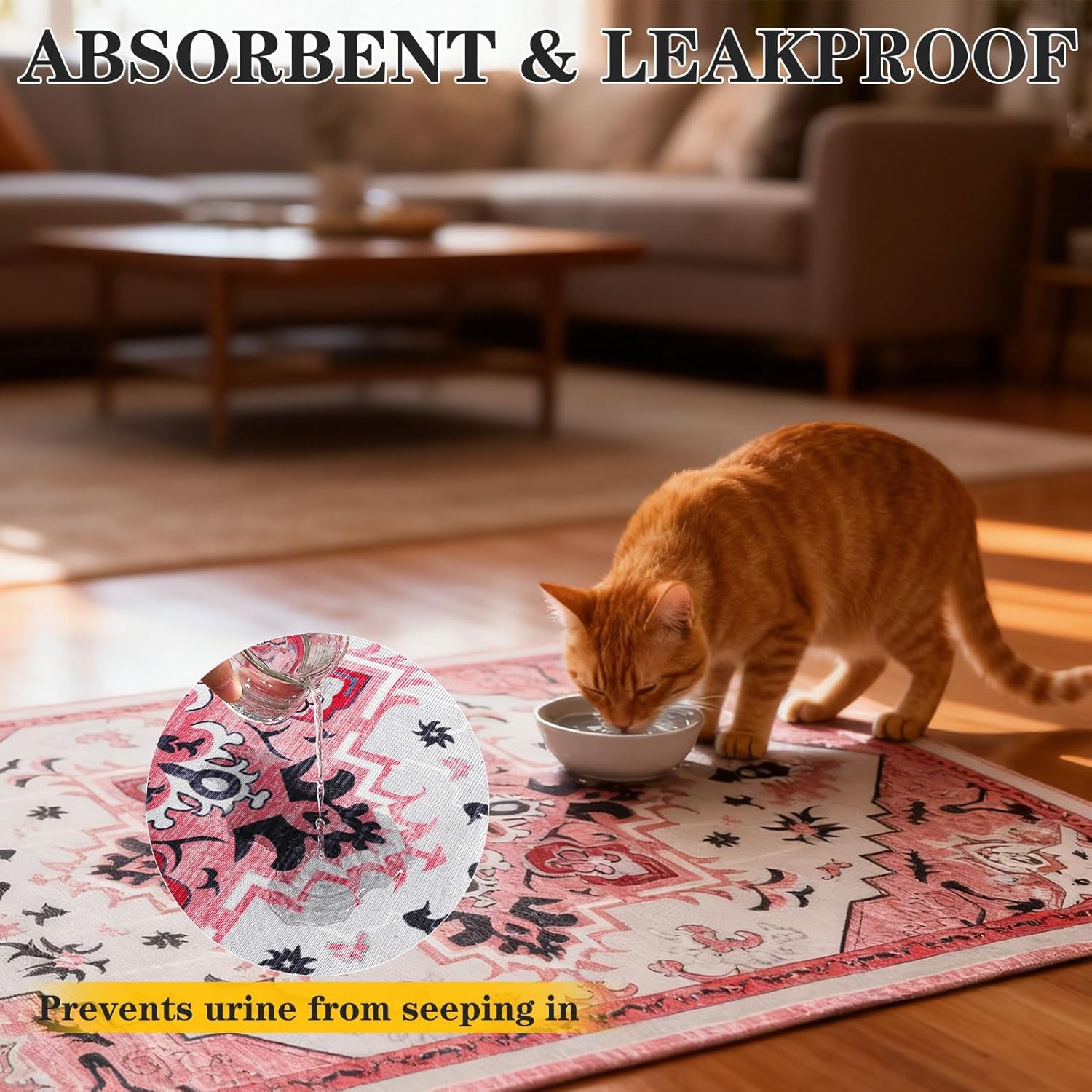 EXPAWLORER Cat Litter Mat, 32”x48” XL Non-Slip Urine Waterproof Litter Trapping Mat Easy to Clean Washable Litter Box Mat for Floor Soft on Kitty Paws, Indoor Food Mats Rug Pads for Bathroom Pink