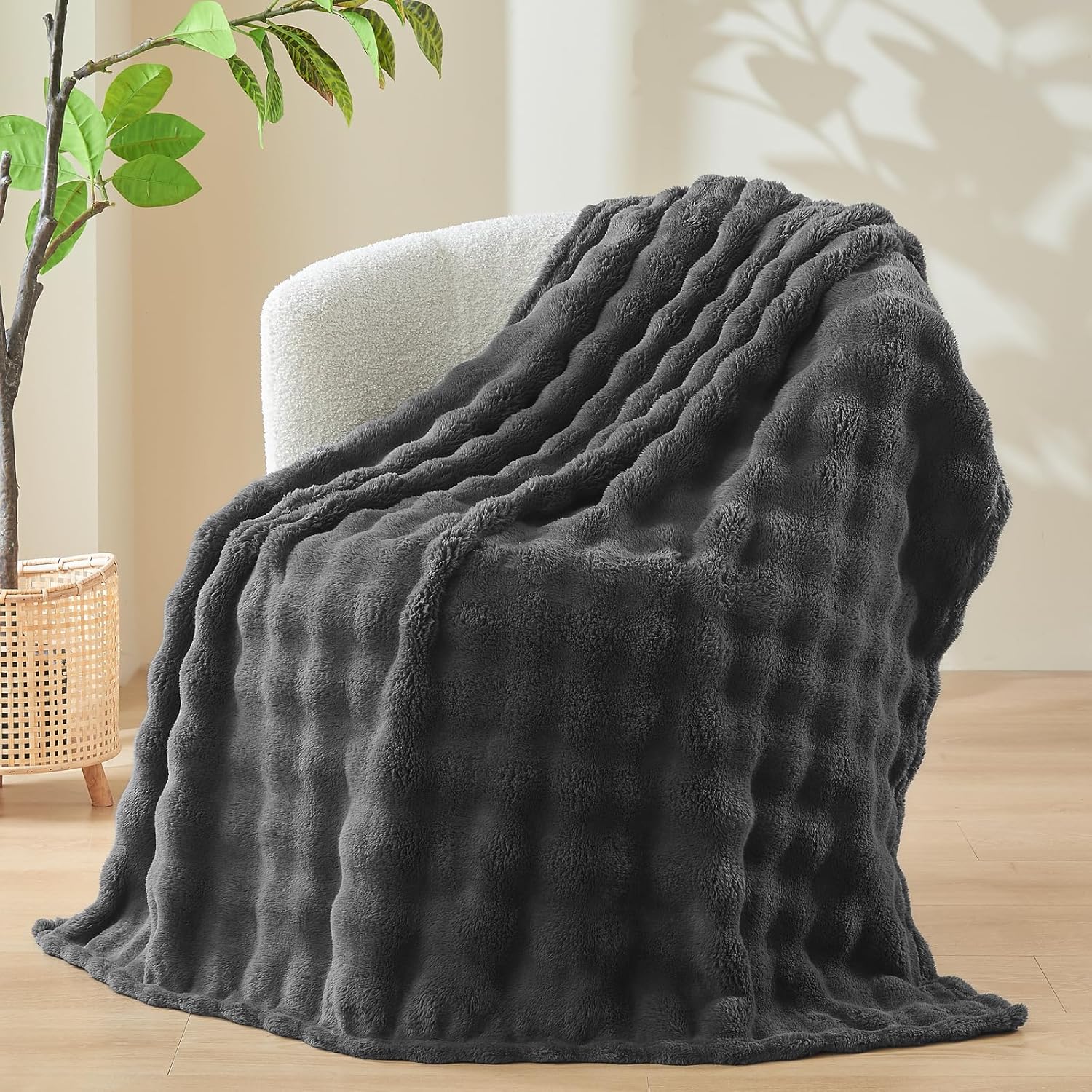 NEWCOSPLAY Throw Blanket for Couch Dark Grey Super Soft Flannel Fleece 3D Bubble Lightweight Bed Blanket All Season Use (Dark Grey, Throw(50"x60")) - Image 8