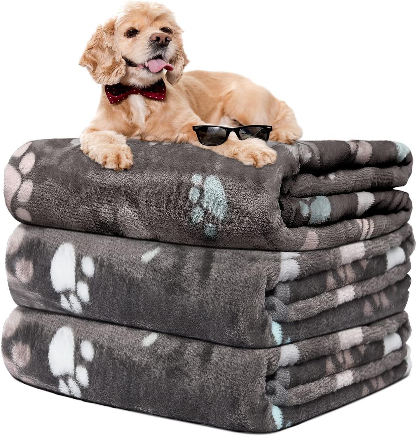 Rezutan Blankets for Dogs,3 Pack Grey Dog Blankets for Medium Dog,Large,Small Dogs Soft Fleece