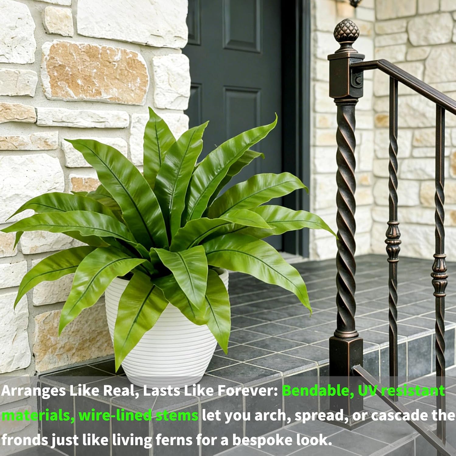 4 Pack Outdoor Artificial Bird Nest Fern Plants, UV Resistant, Realistic Fake Greenery with 18 Lifelike Leaves Each, No Maintenance Faux Plants for Indoor Planter Porch Patio Garden (17INCH)