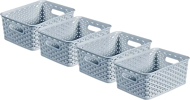 Curver My Style Small Rectangular Storage Basket 4L Blue - Pack of 4 | Bathroom & Home