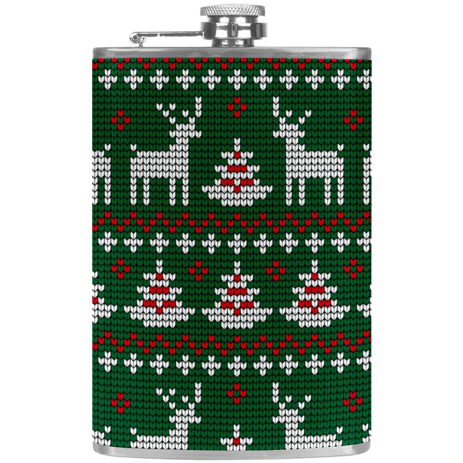 Flasque pour liqueur et entonnoir, cadeau de Noël original motif tricot
