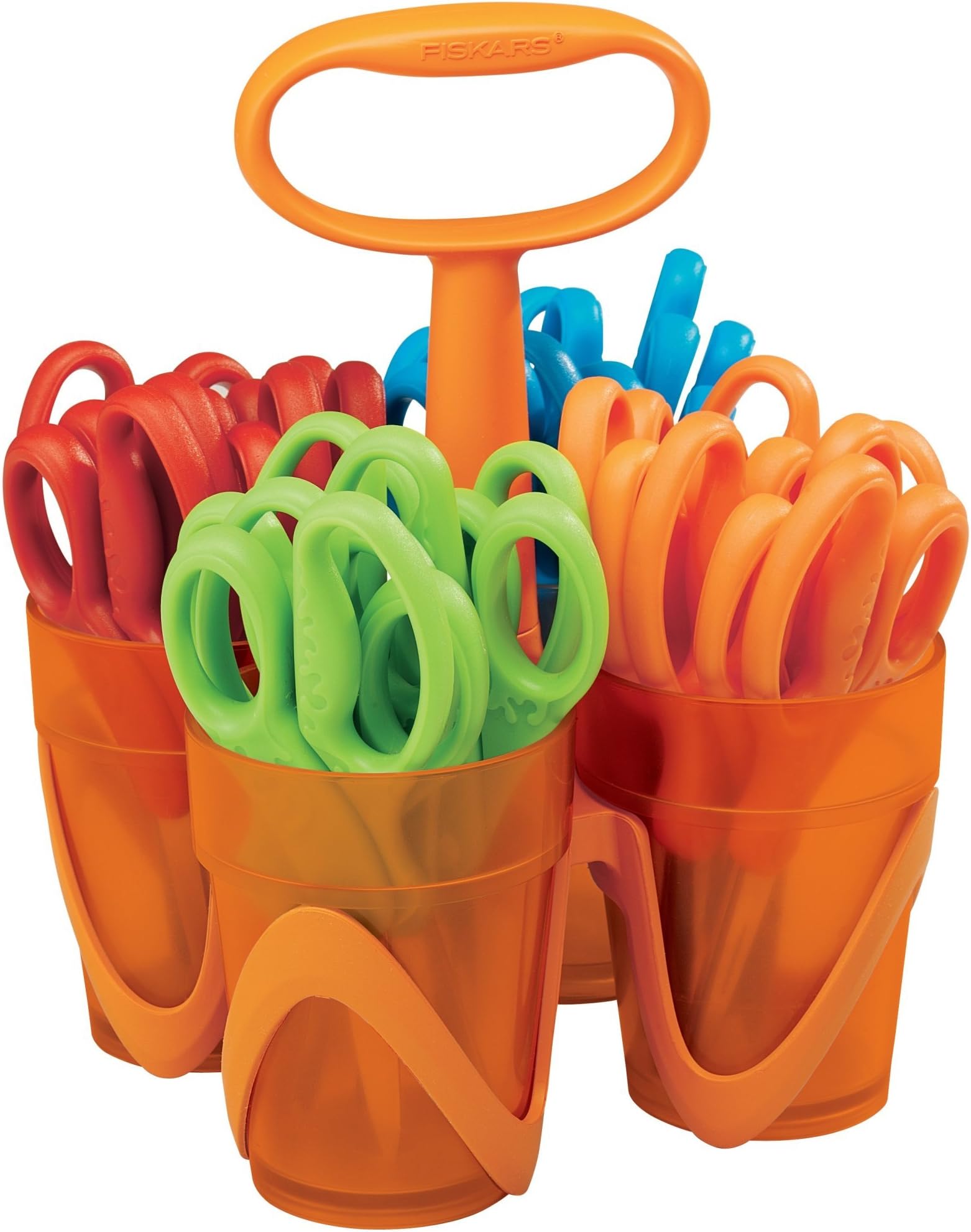 Fiskars Blunt-Tip 5" Scissors for Kids 4-7 with Classpack Art Caddy Organizer (24-Pack) - Kids Scissors for School or Crafting - Back to School Supplies - Assorted Colors