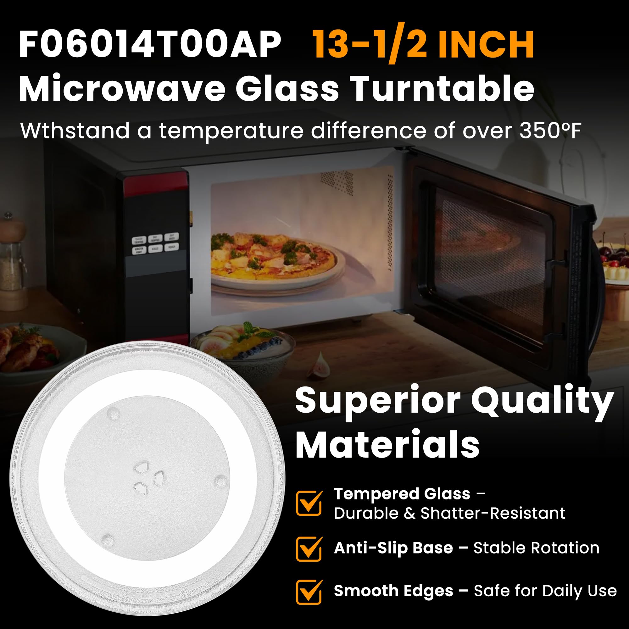 Pana-Sonic Drehteller für Mikrowelle, Glas, Mikrowelle, F06015Q00AP, 34,8 cm, spülmaschinenfest Fetechmate