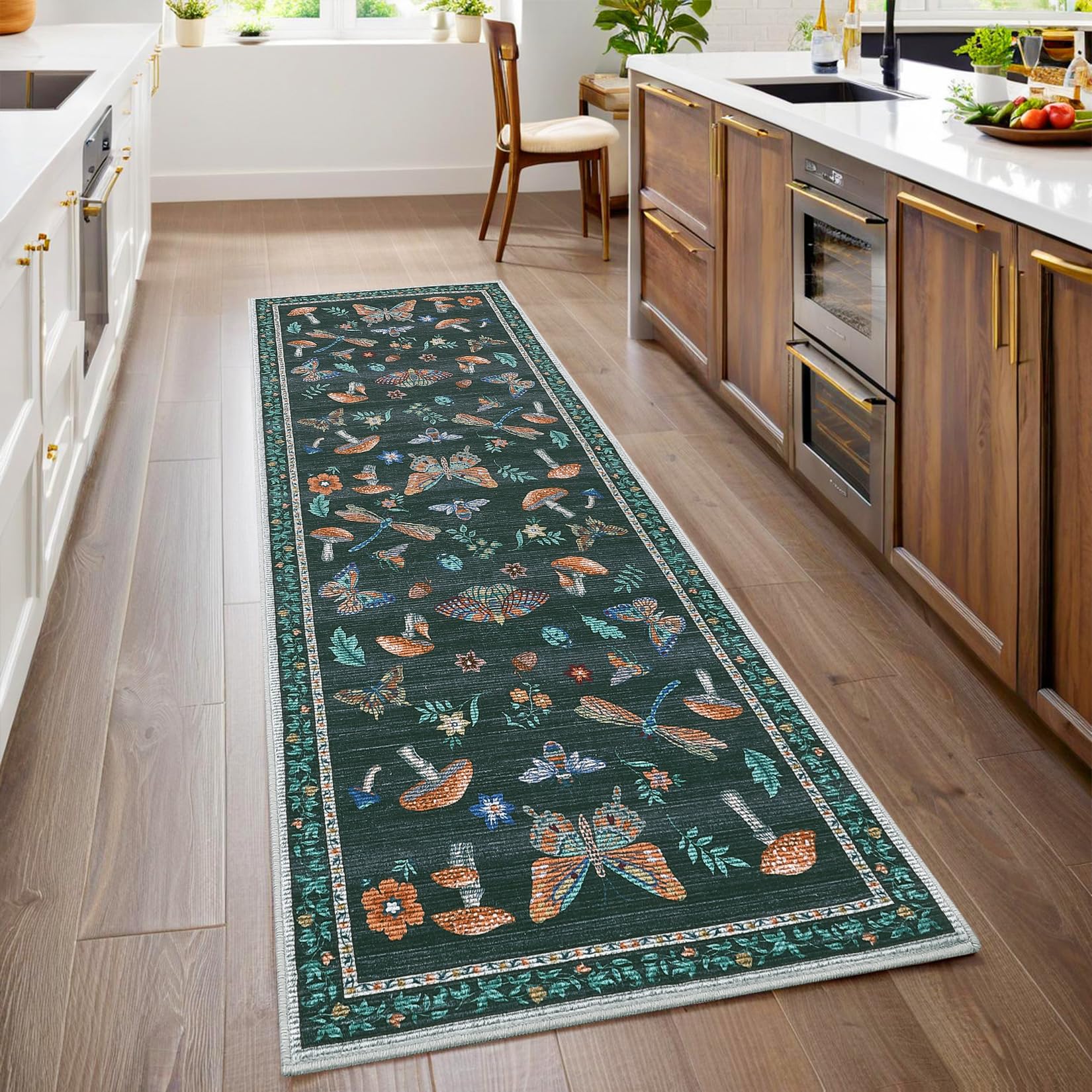 2.5x8 Runner Rug for Hallway Washable Kitchen Rugs Non Slip with Rubber Back Mushroom Soft Low-Pile Stain Resistant Foldable Indoor Carpet for