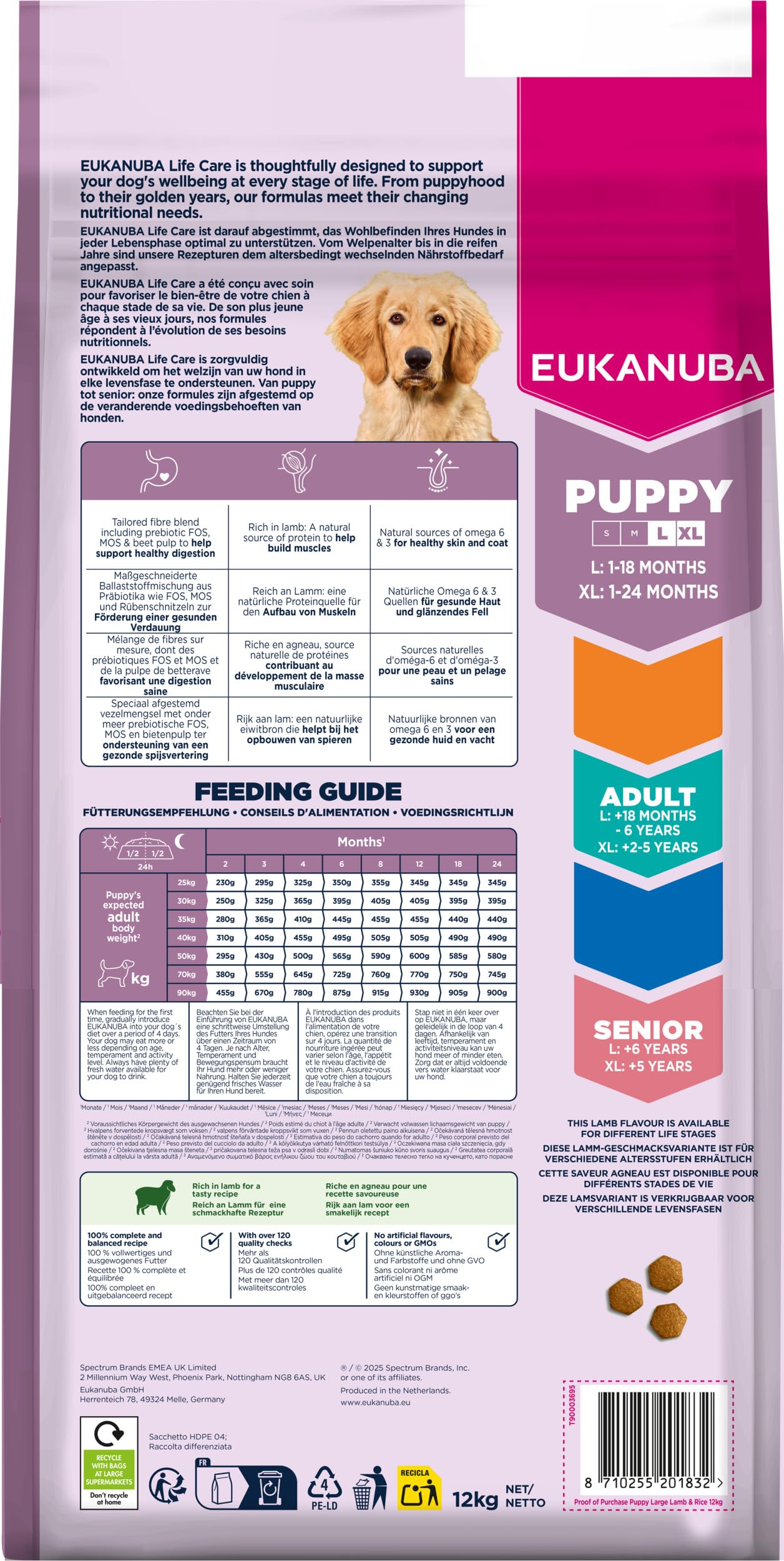 EUKANUBA Cibo secco per Cuccioli con agnello e riso per razze di taglia grande - Alimento secco premium per Cani giovani, 12 kg