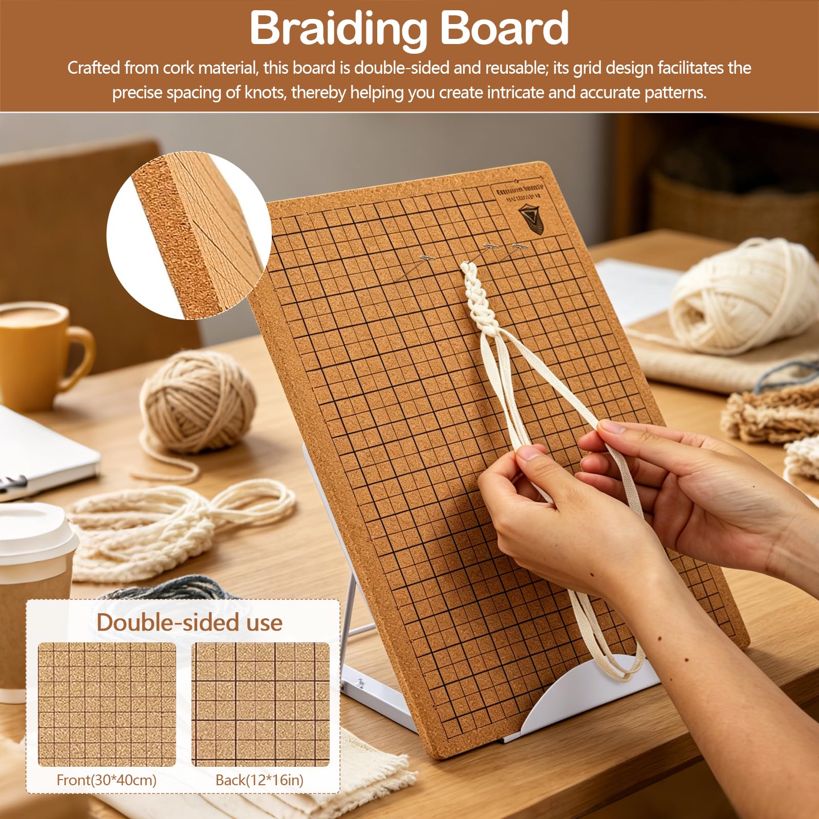 Macrame Board Set, 30x40 cm Macrame Board Stand e Pins, Tavola da Progetto macramè Double Face con Istruzioni Tavola Intrecciata Riutilizzabile per Braccialetti Intrecciati