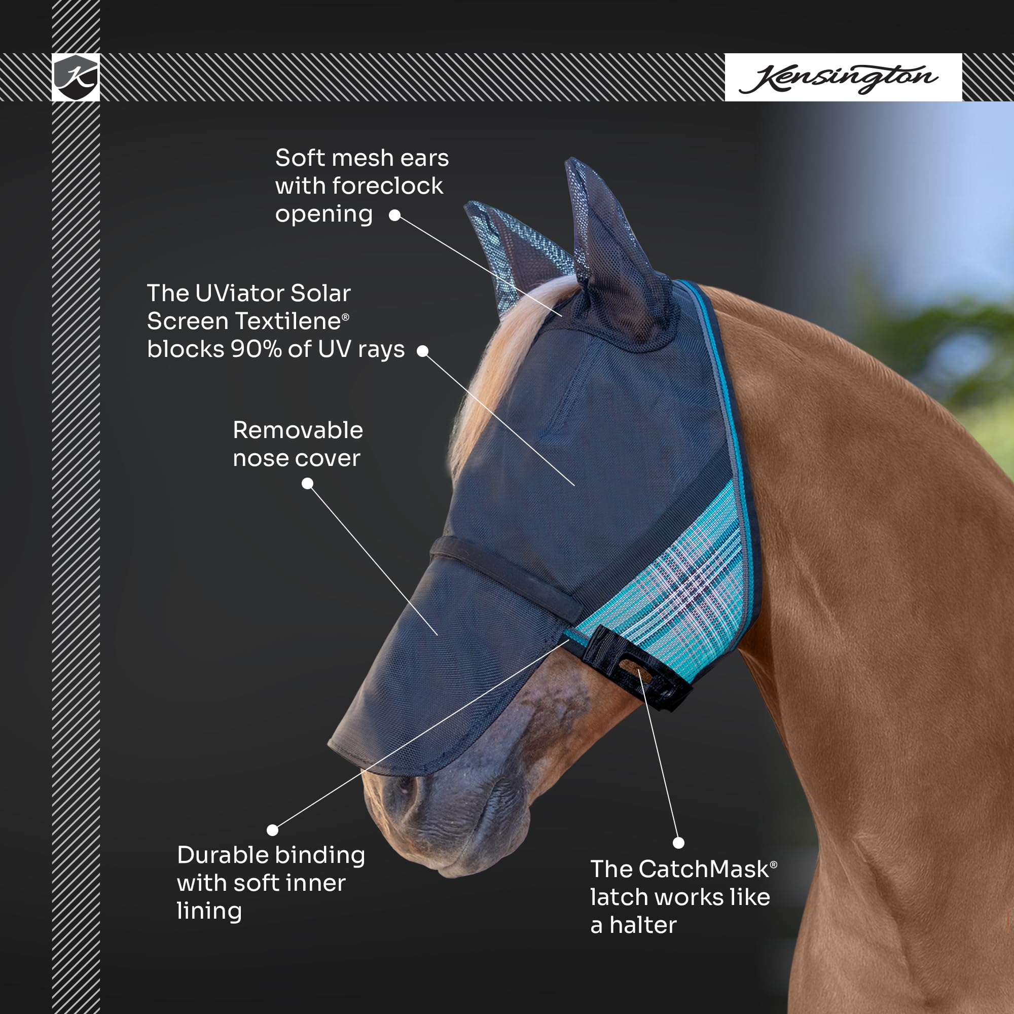 Kensington UViator CatchMask con orejas y apertura extraíble para nariz y antebloqueo, grande, negro de lujo
