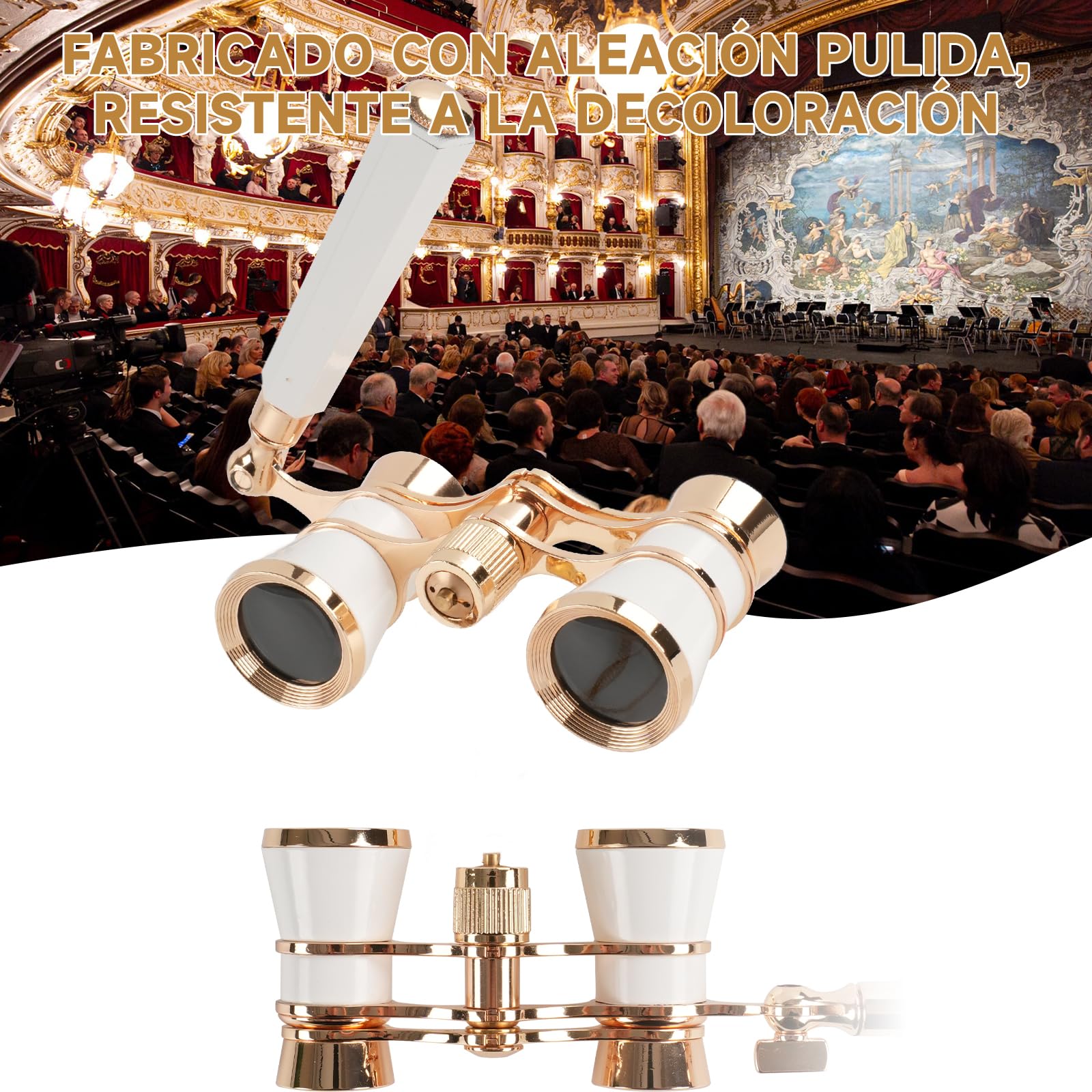 Prismáticos de Teatro 3x25 Vintage Plegables - Binoculares Mini con Mango Ajustable y Cadena, Lente BK7, Portátiles para Conciertos, Ópera y Eventos