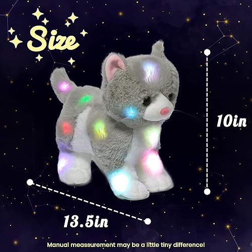 Vista 44 de Hopearl Cachorro de peluche con luces LED que brillan en la oscuridad, para festivales de cumpleaños para niños pequeños, blanco, 14 pulgadas