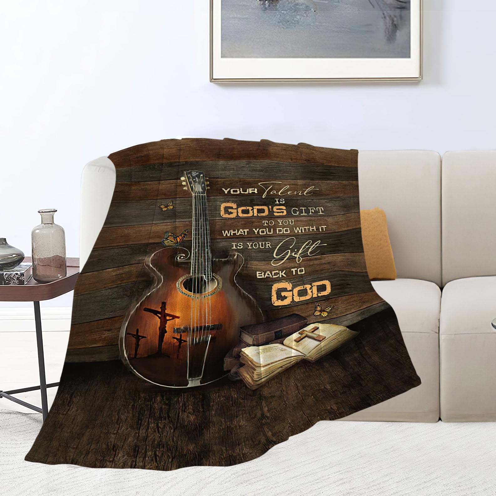 Banonaty Men's Christian Guitar Guitar Gifts Blanket Rock Throw Blankets Cozy Fleece Flannel Blanket Soft Warm Plush Lightweight Blanket Music Gifts For Guitar Players Wo Boys Girls For Couch Sofa Bed 50"X60"