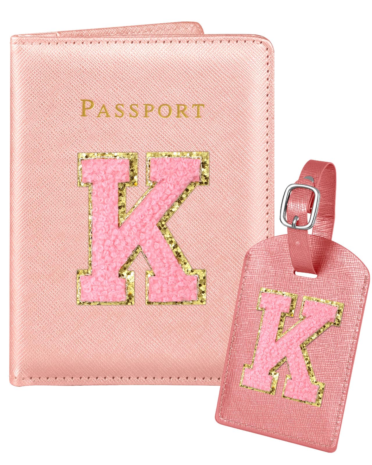 Slohif Passport Holder Initial Lugguage Tag Set Suitcase Cover Wallet Case for Travel Women - Leather Letter Passport Book Personalized Organizer Card