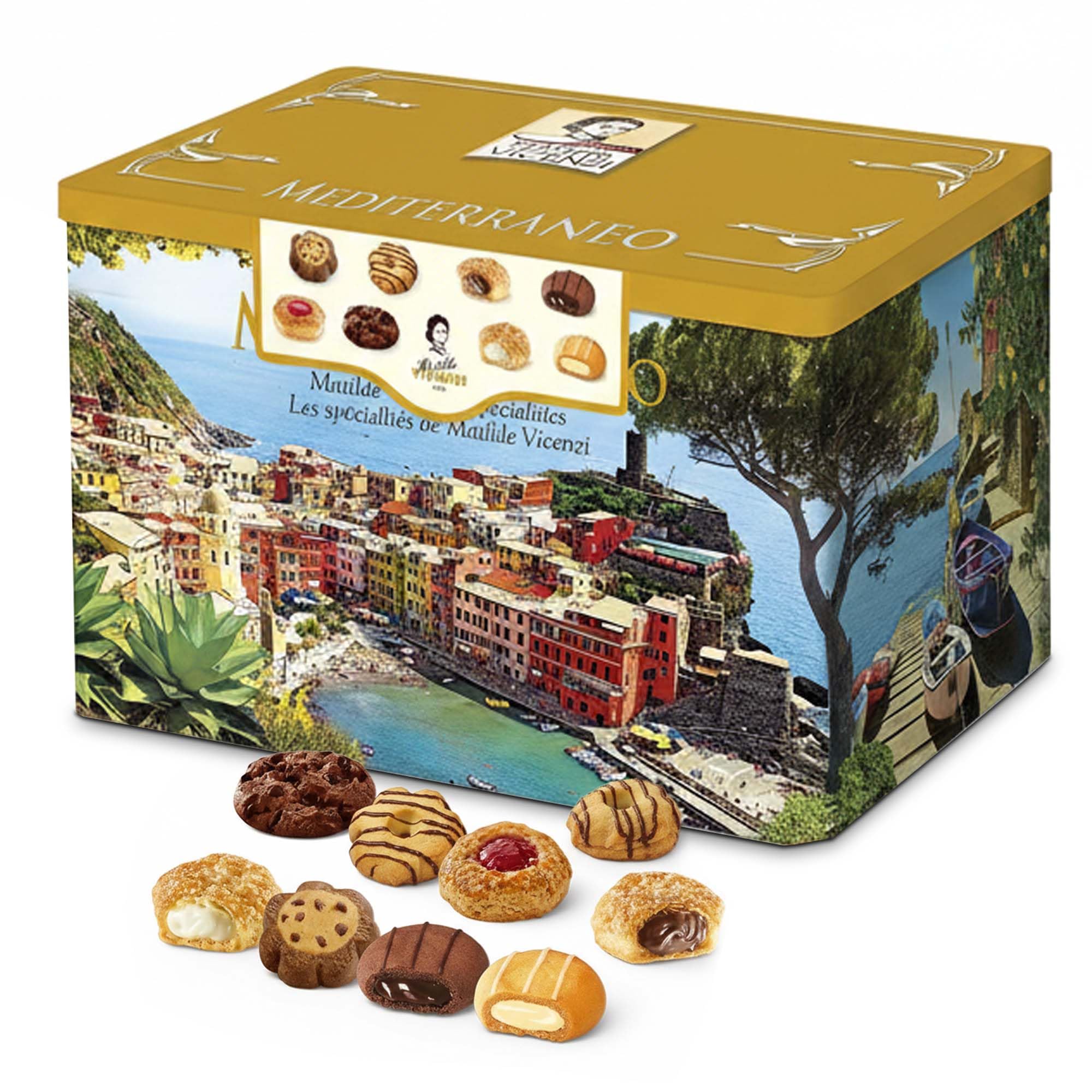 Matilde Vicenzi Mediterraneo Biscuit Tin 907g – 8 Different Varieties of Italian Assorted Biscuits & Pastries -Premium Gift Box, Gourmet Snacks – Christmas Tea Time Treats for Women
