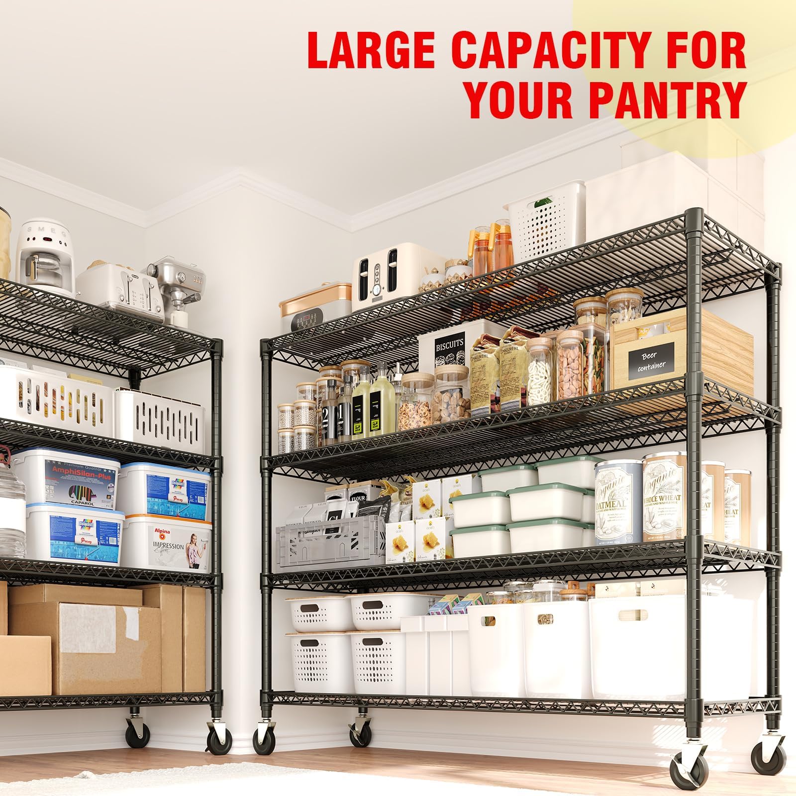 Garvee 4-Tier Heavy Duty Storage Shelves with Wheels, 59" W x 71.8" H, 2640LBS Capacity