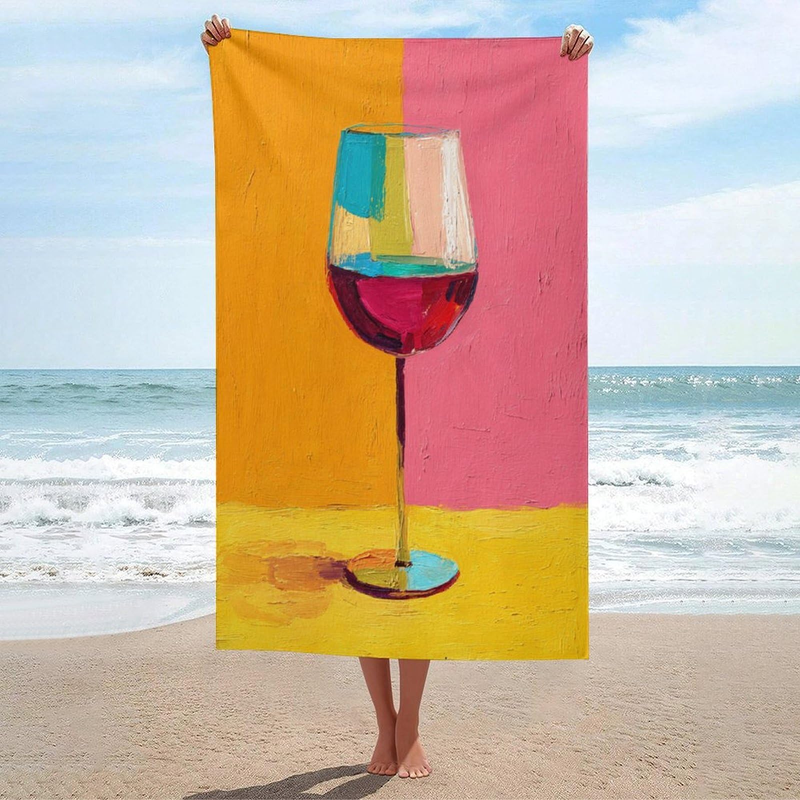 LSRCPD Single Wine Glass Beach Towel Sand Free Microfiber Large Shower Towels Multipurpose Absorbent for Bathroom Pool 130x80 CM