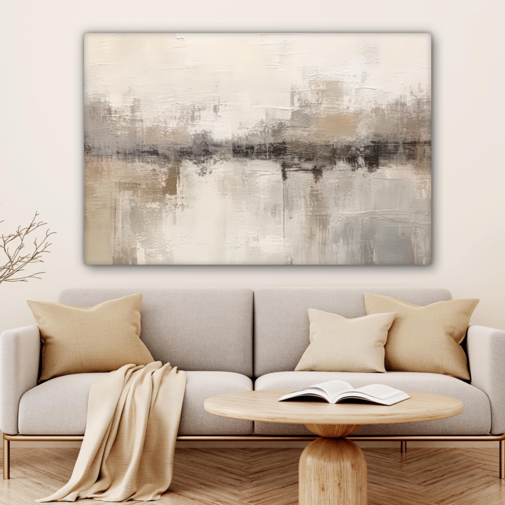 MuchoWow Leinwand Bilder 120x80 cm XXL Wanddeko Wohnzimmer Aesthetic Room Decor Modern Kunst Abstrakt Beige