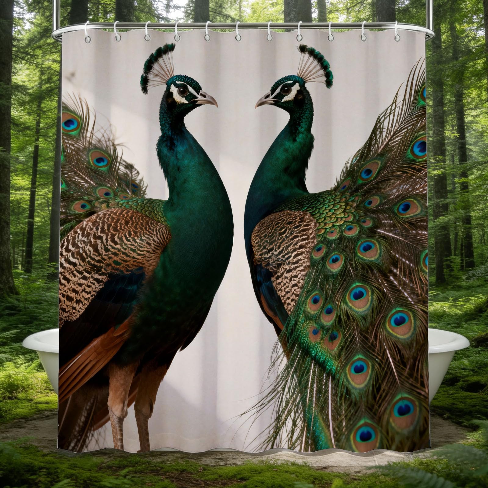 Hongduo 3D Peacock Print Shower Curtain for Stalls Bathtubs Cute Animals Bathroom Decor Shower Curtain Set Polyester Fabric Waterproof 180x200cm/71X79 Inch with Hooks