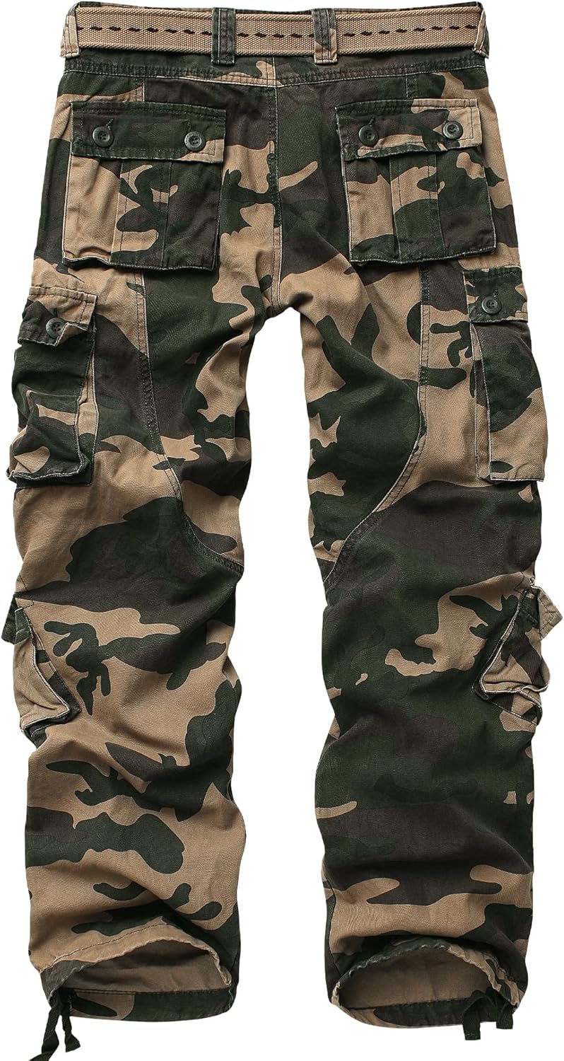 Men's Camo Cargo Work Pants Cotton Tactical Ripstop Casual Combat Pants with 8 Pockets - Image 3