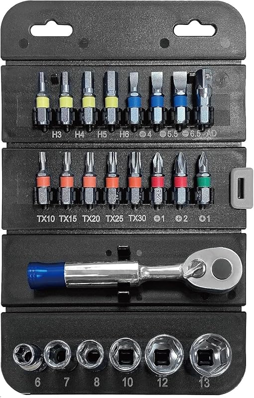 BIG RED BHT-23BRS01-3 Torin Easy-Folding Socket and Bit Set Case, 1/4" Reversible 72-teeth Ratchet Wrench Socket Set, 23PCS
