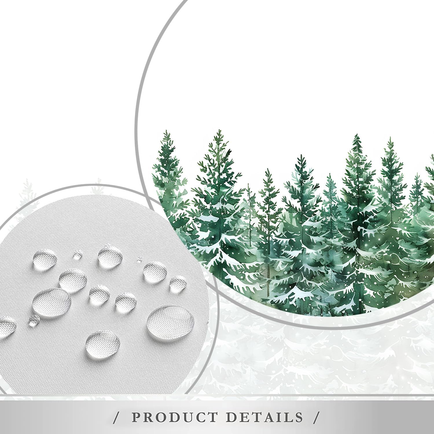 Winter Forest Shower Curtain Green Pine Tree Fir Natural Watercolor Misty Forestry Rustic Christmas Polyester Fabric Bathroom Decor Set with Hooks 70X88 Inch