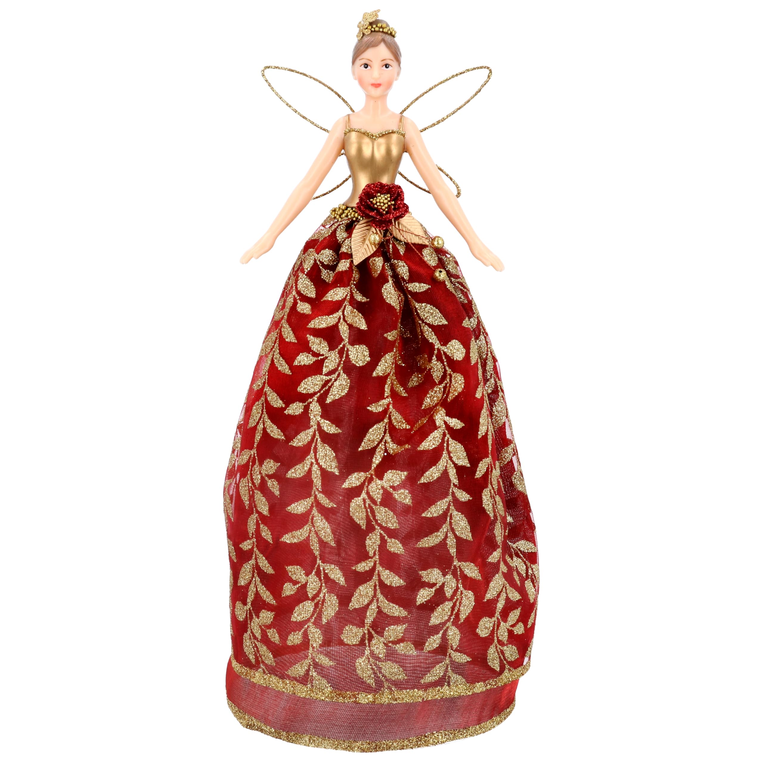 Gisela Graham Red & Gold Fabric & Resin 28 Centimetre Tree Top Fairy
