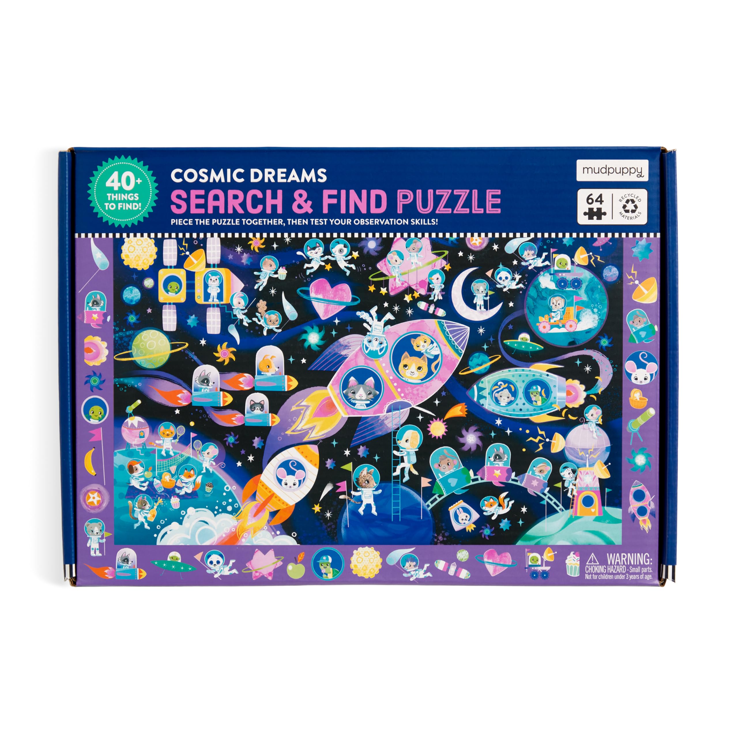 Mudpuppy Cosmic Dreams - 64 Piece Search & Find Jigsaw Puzzle Featuring Cats in A Whimsical Outer Space Wonderland and Over 40 Hidden Images to Find - Image 7