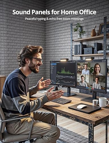 Miniatura 4 de Kuchoow - Paquete de 12 paneles acústicos de pared, paneles decorativos autoadhesivos absorbentes de sonido de alta densidad para pared, puerta y