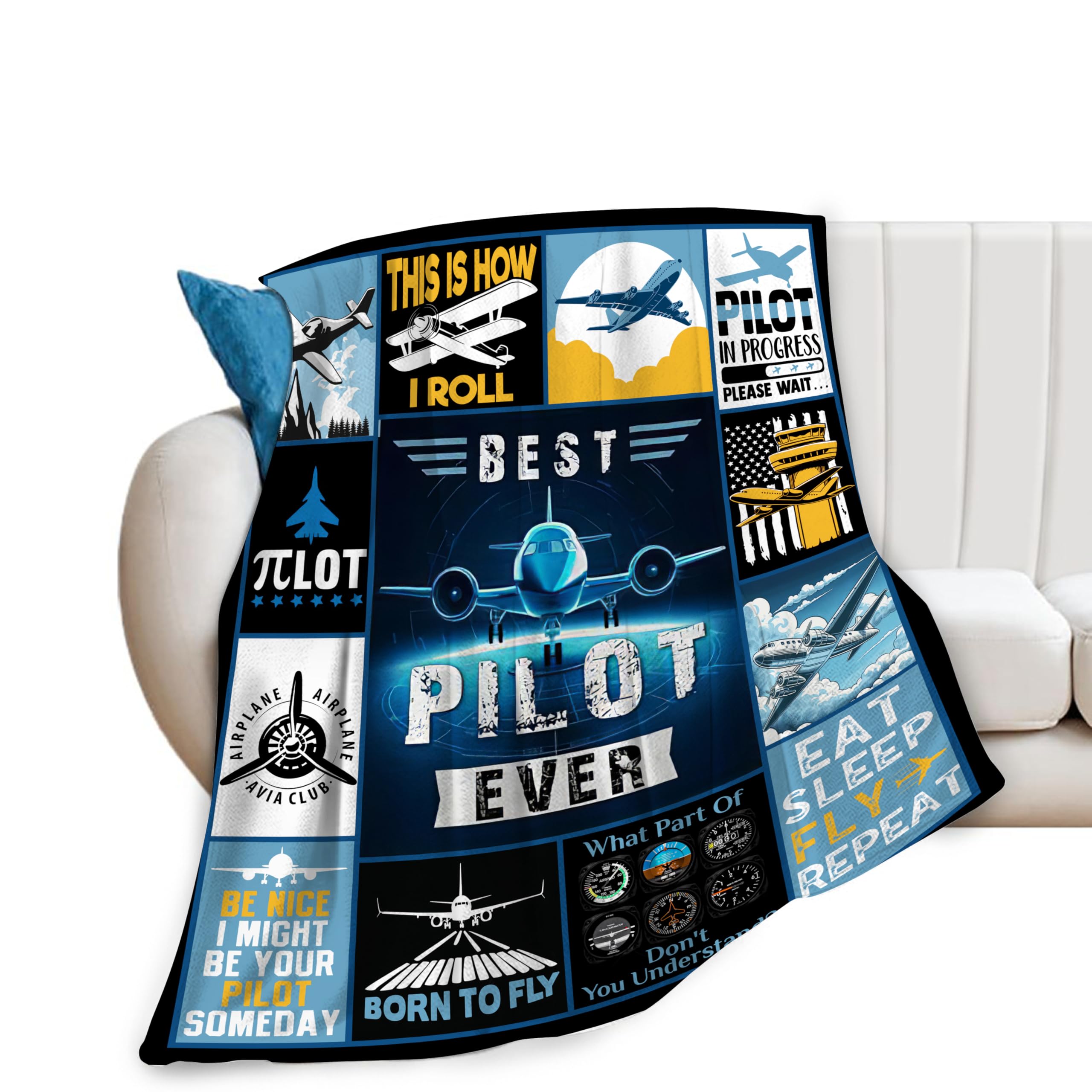 Banonaty Airplane Blanket Pilot Plane Throw Blanket Cozy Fleece Flannel Plush Bedding Aviation Gifts for Pilots Men Women Lover Boys Girls Teen for Couch Sofa Bed Decor 40"X50"